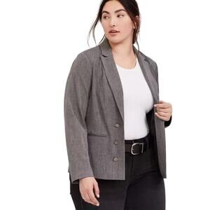 Torrid Jacquard Double Knit Blazer Houndstooth Chateau Grey sz 1x Open Academia